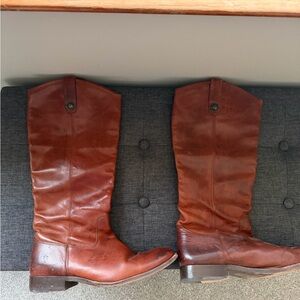 Frye Brown Leather Knee-High Heeled Boots